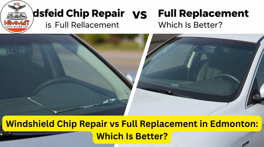 Technician performing windshield chip repair and windshield replacement in Edmonton garage